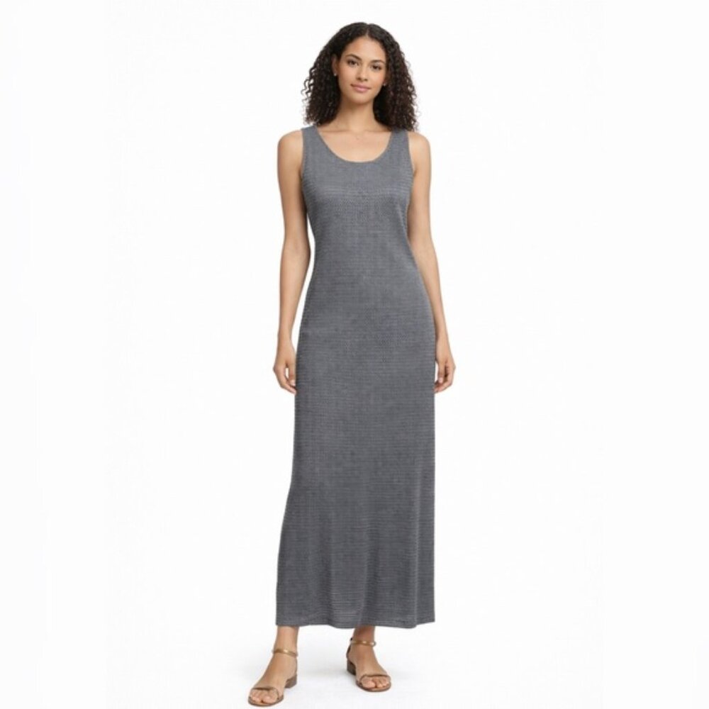 Carole Little Gray Textured Knit Sleeveless Scoop Neck Maxi Dress